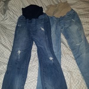 2 pairs distressed maternity over the belly jeans